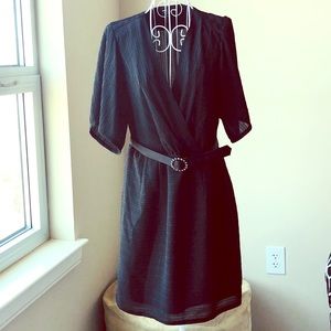 Nanette Lepore black belted flutter sleeve dress